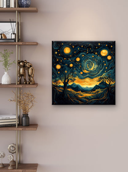 night-sky-with-trees-stars-abstract-Premium-Cosmic & Fantasy-3D Textured Wall Art | UV Embossed Canvas Wall Frame for Kids room and Restaurant