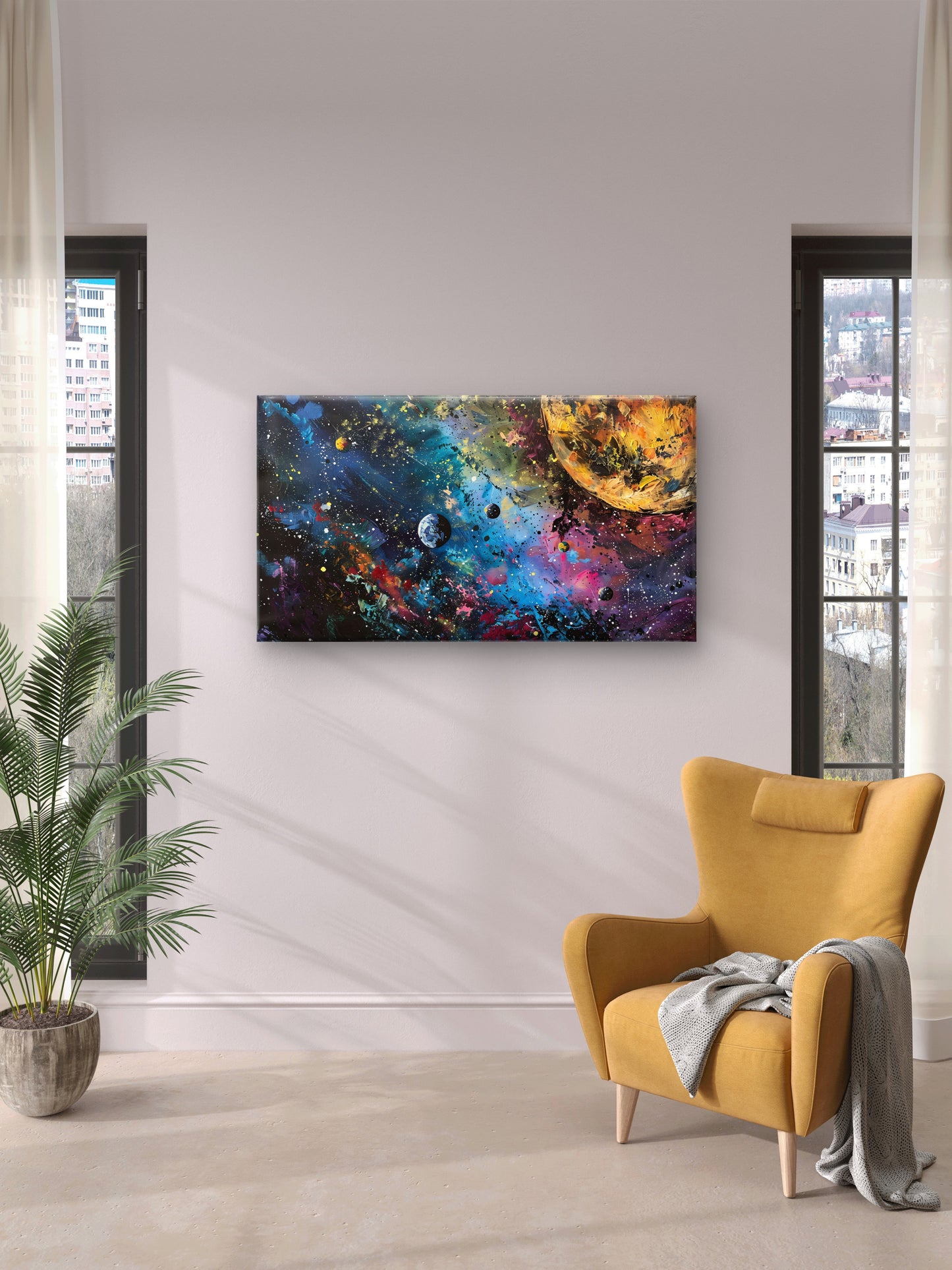 -planet-with-universe-background-Premium-Cosmic & Fantasy-3D Textured Wall Art | UV Embossed Canvas Wall Frame for Kids room and bed room