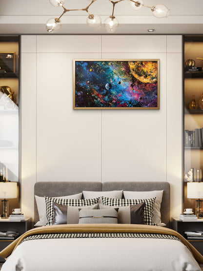 -planet-with-universe-background-Premium-Cosmic & Fantasy-3D Textured Wall Art | UV Embossed Canvas Wall Frame for Kids room and bed room