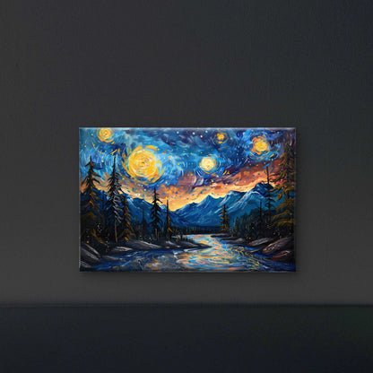 River-mountains-with-trees-stars-sky-Premium-Cosmic & Fantasy-3D Textured Wall Art | UV Embossed Canvas Wall Frame for Kids room and living room