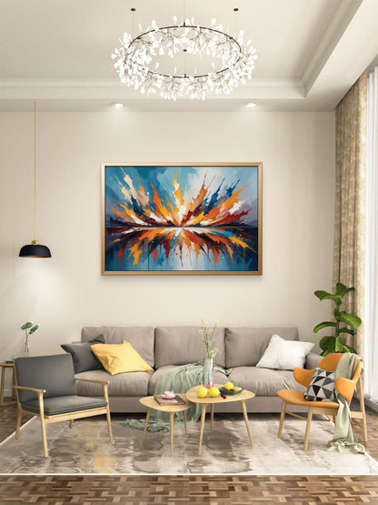 Sunset-with-reflection-sunset-Premium-Cosmic & Fantasy-3D Textured Wall Art | UV Embossed Canvas Wall Frame for Kids room and living room