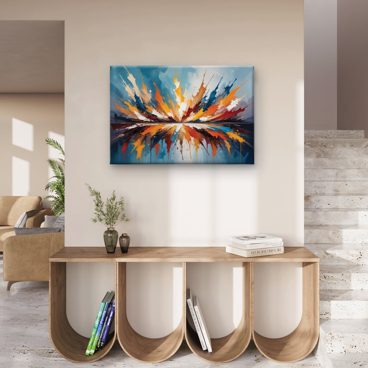 Sunset-with-reflection-sunset-Premium-Cosmic & Fantasy-3D Textured Wall Art | UV Embossed Canvas Wall Frame for Kids room and living room