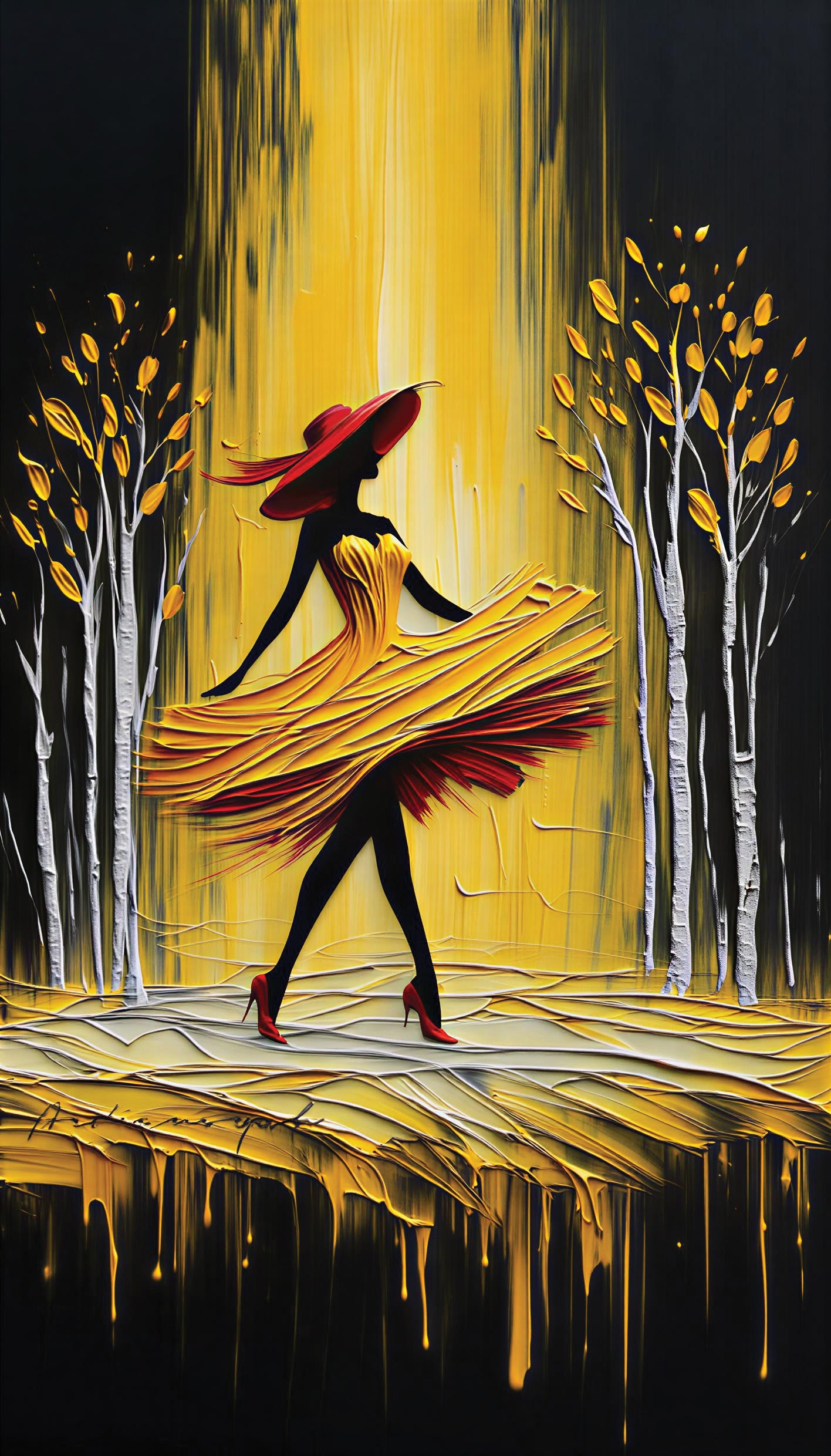 Golden Impasto Lady-Luxurious-Lifestyle & Hobbies-3D Textured Wall Art | UV Embossed Canvas Wall Frame for Home decor and passage area