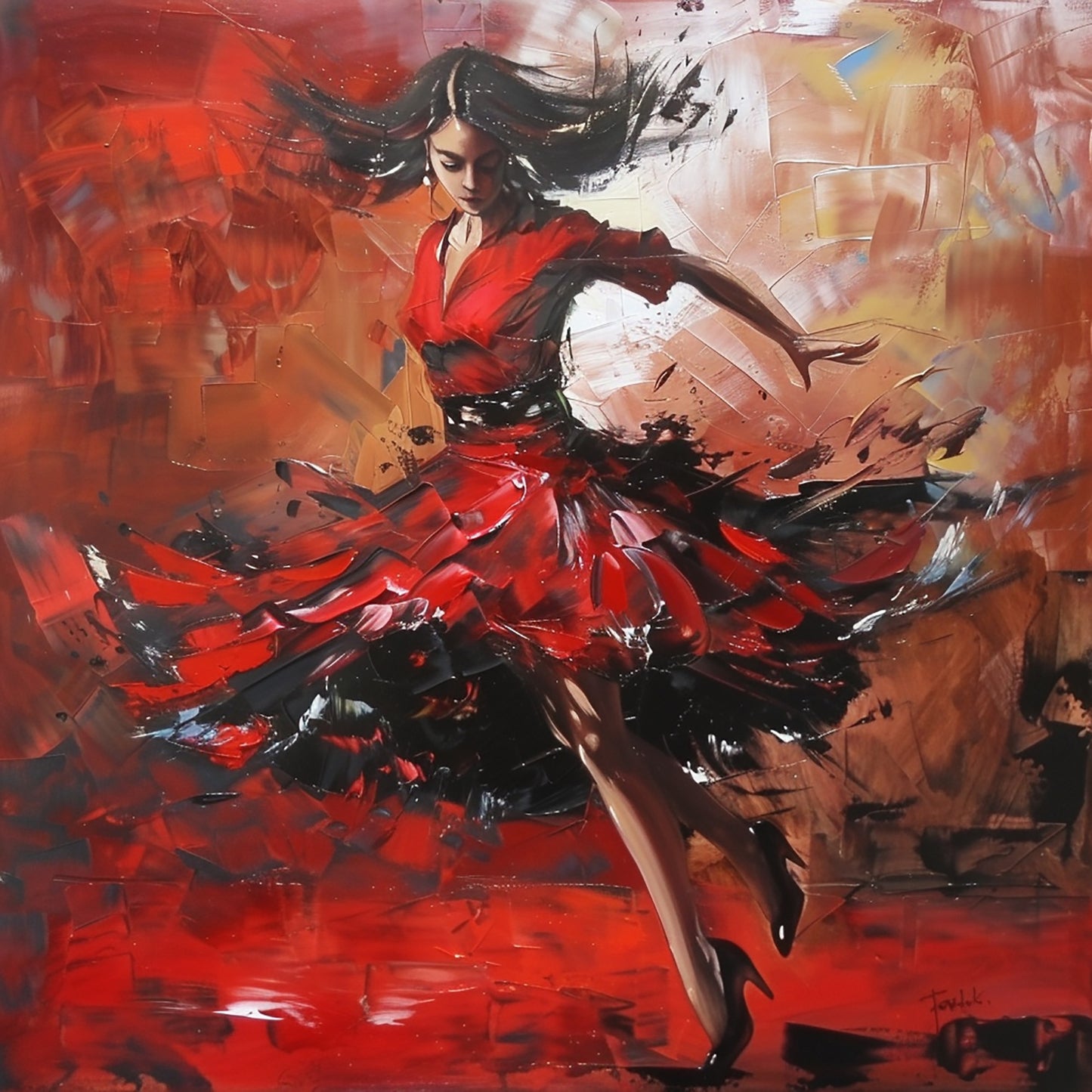 Woman-red-dress-with-white-flower-bottom-Luxurious-Lifestyle & Hobbies-3D Textured Wall Art | UV Embossed Canvas Wall Frame for Kids room and living room