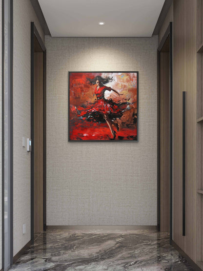Woman-red-dress-with-white-flower-bottom-Luxurious-Lifestyle & Hobbies-3D Textured Wall Art | UV Embossed Canvas Wall Frame for Kids room and living room