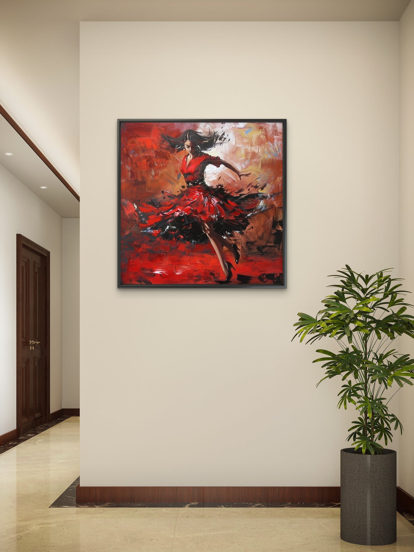 Woman-red-dress-with-white-flower-bottom-Luxurious-Lifestyle & Hobbies-3D Textured Wall Art | UV Embossed Canvas Wall Frame for Kids room and living room