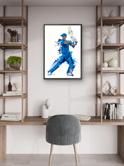 MS Dhoni Digital Mixed Media-Luxurious-Lifestyle & Hobbies-3D Textured Wall Art | UV Embossed Canvas Wall Frame for Kids room and Sports area