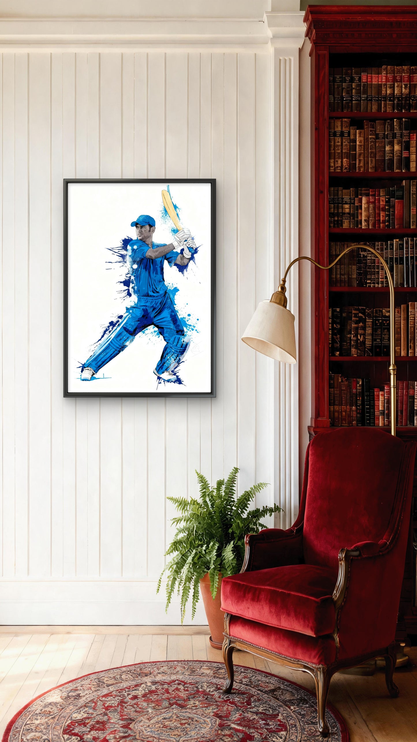 MS Dhoni Digital Mixed Media-Luxurious-Lifestyle & Hobbies-3D Textured Wall Art | UV Embossed Canvas Wall Frame for Kids room and Sports area