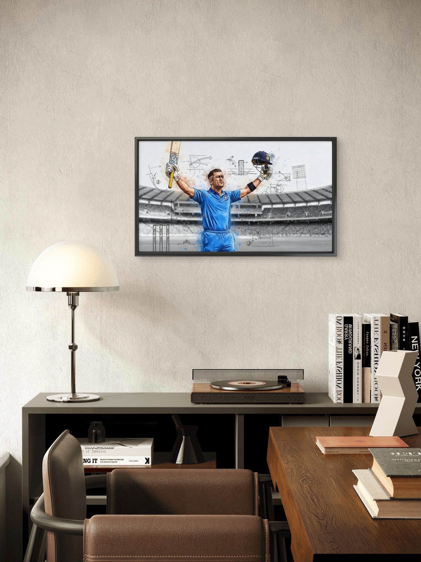 MS Dhoni-Luxurious-Lifestyle & Hobbies-3D Textured Wall Art | UV Embossed Canvas Wall Frame for Kids room and Sports area