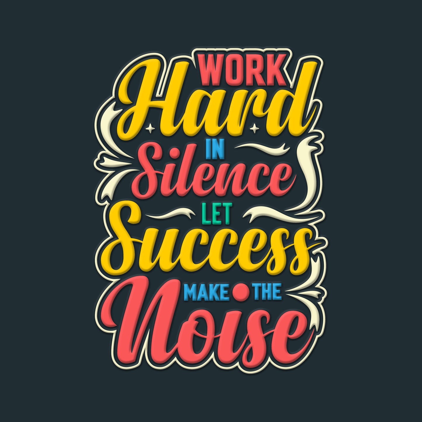 motivational quote work hard silence let success make noise-Luxurious-Motivational & Typography| 3D Textured Wall Art | UV Printed Embossed Canvas Wall Frame for Office,Meditation