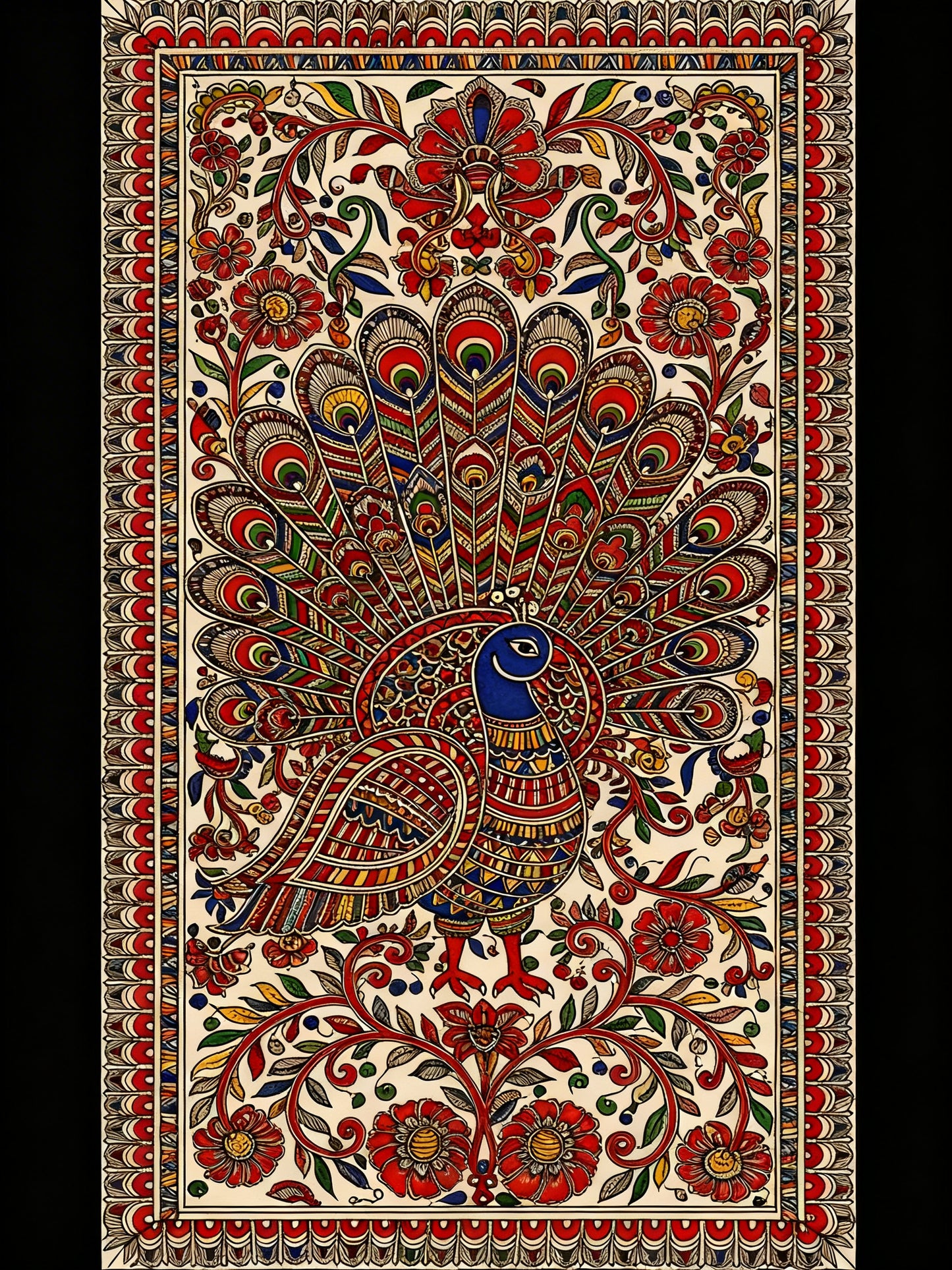 Madhubani Folk Art-Luxurious-Indian Culture &  Folk Art 3D Textured Wall Art | UV Printed Embossed Canvas Wall Frame for Home Decor,living Room