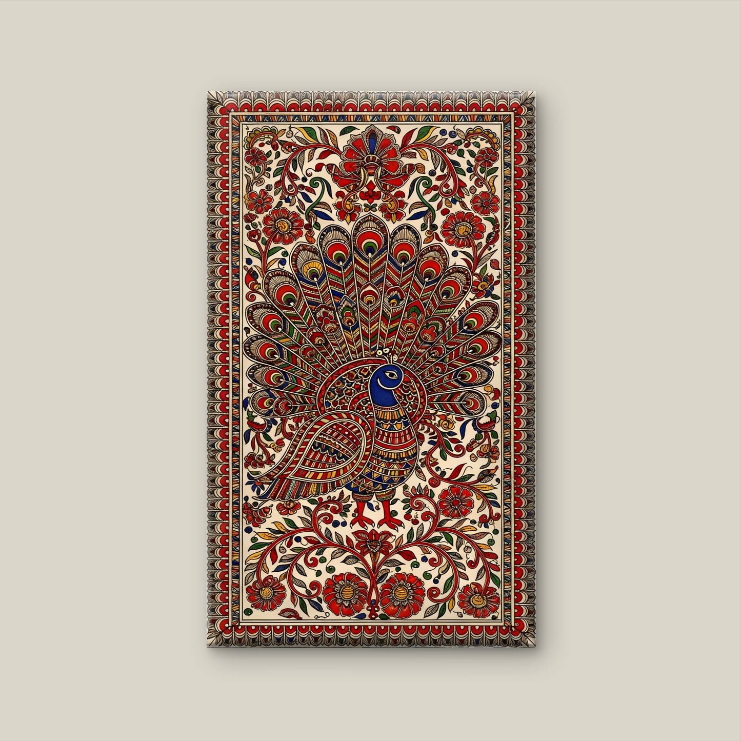 Madhubani Folk Art-Luxurious-Indian Culture &  Folk Art 3D Textured Wall Art | UV Printed Embossed Canvas Wall Frame for Home Decor,living Room