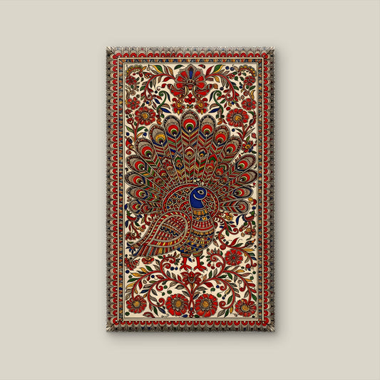 Madhubani Folk Art-Luxurious-Indian Culture &  Folk Art 3D Textured Wall Art | UV Printed Embossed Canvas Wall Frame for Home Decor,living Room