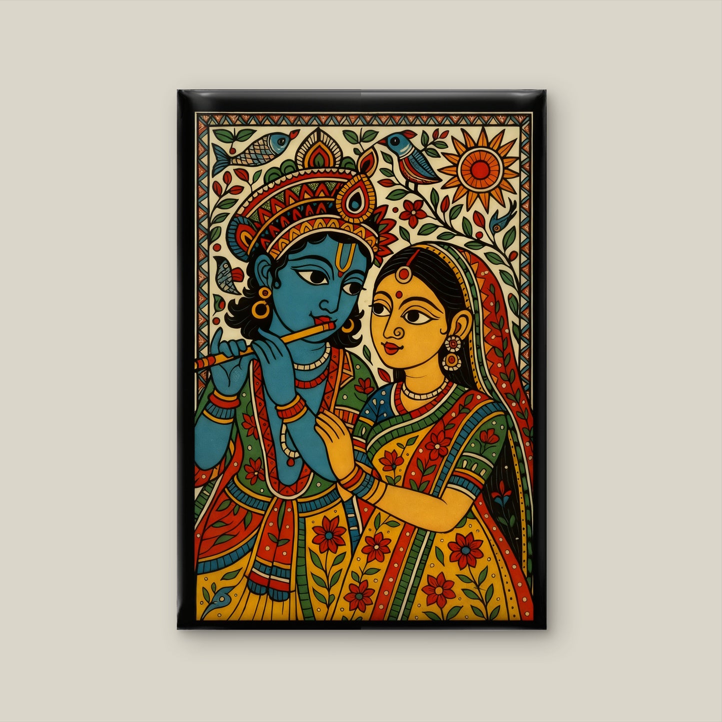 Madhubani radha krishna-Luxurious-Indian Culture &  Folk Art 3D Textured Wall Art | UV Printed Embossed Canvas Wall Frame for Home Decor,living Room