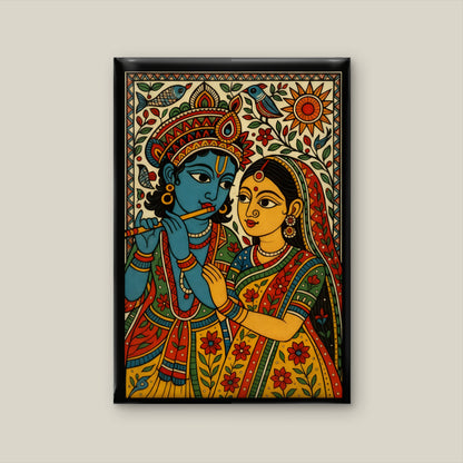 Madhubani radha krishna-Luxurious-Indian Culture &  Folk Art 3D Textured Wall Art | UV Printed Embossed Canvas Wall Frame for Home Decor,living Room