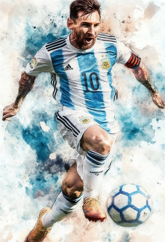 Messi Argentina Foot Ball Champions-Luxurious-Lifestyle & Hobbies-3D Textured Wall Art | UV Embossed Canvas Wall Frame for Kids room and Sports area
