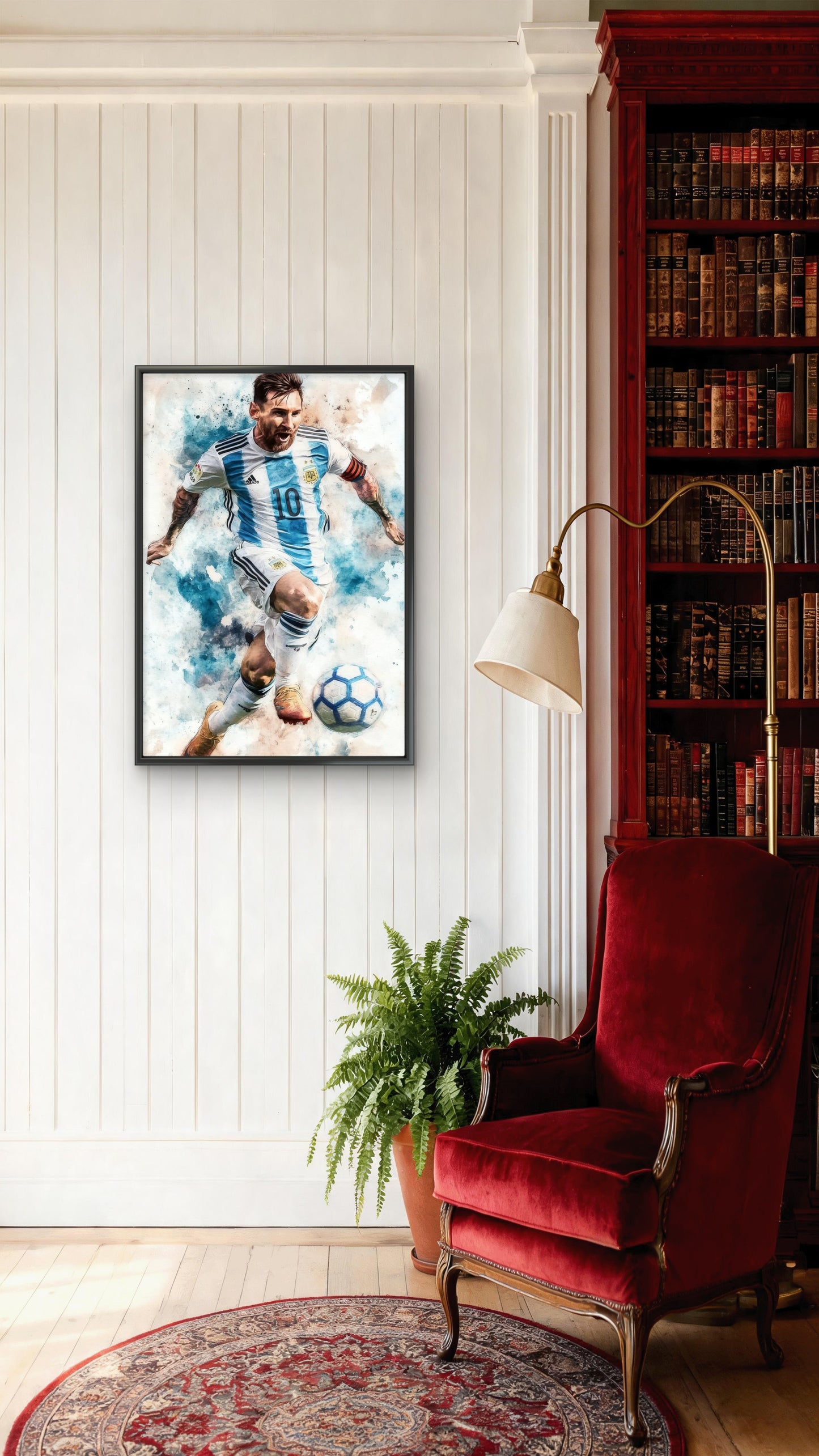 Messi Argentina Foot Ball Champions-Luxurious-Lifestyle & Hobbies-3D Textured Wall Art | UV Embossed Canvas Wall Frame for Kids room and Sports area