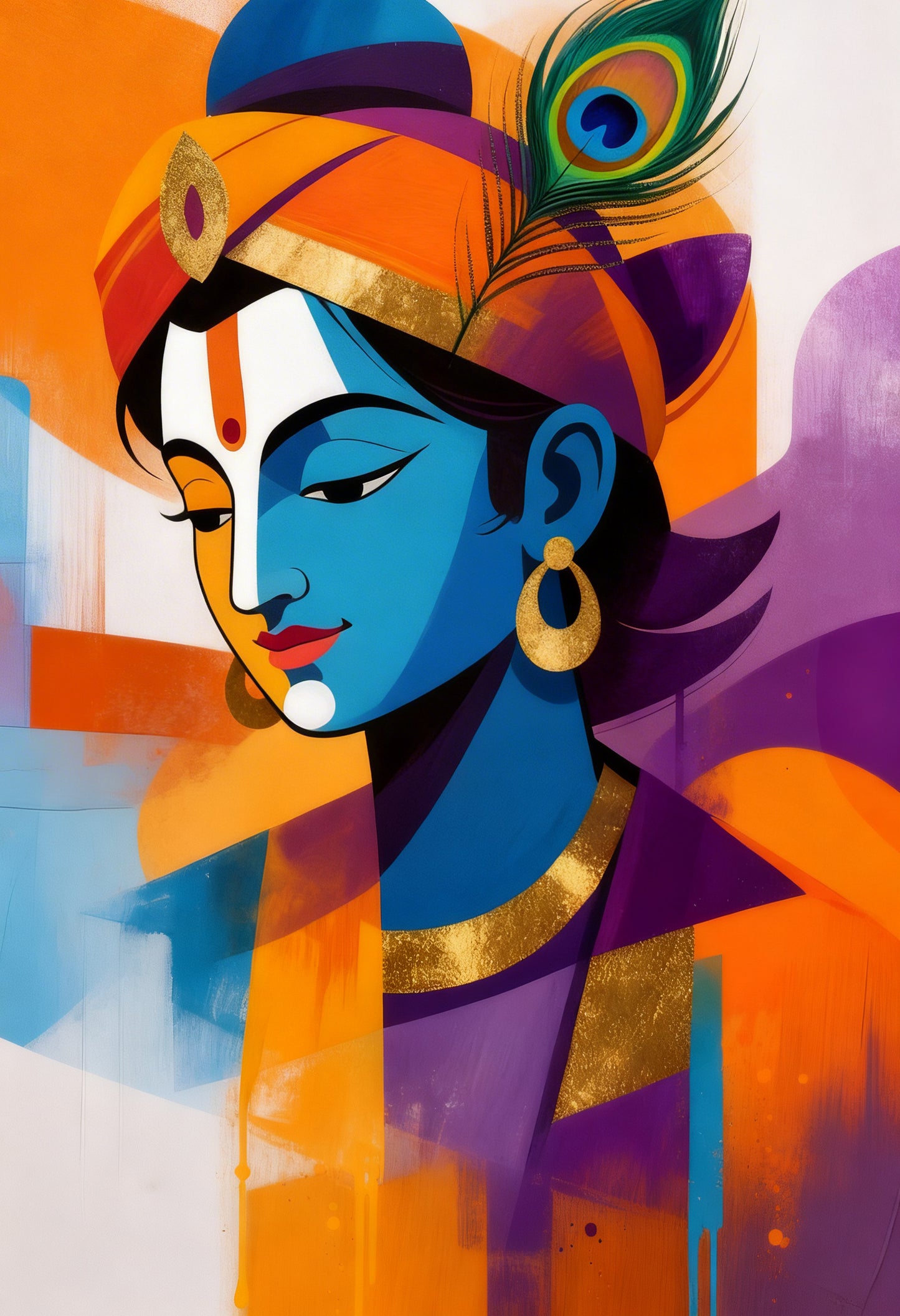 Modern Abstract Krishna Digital art-Luxurious-Spiritual & Mindful 3D Textured Wall Art | UV Printed Embossed Canvas Wall Frame for Prayer room ,Meditation Space