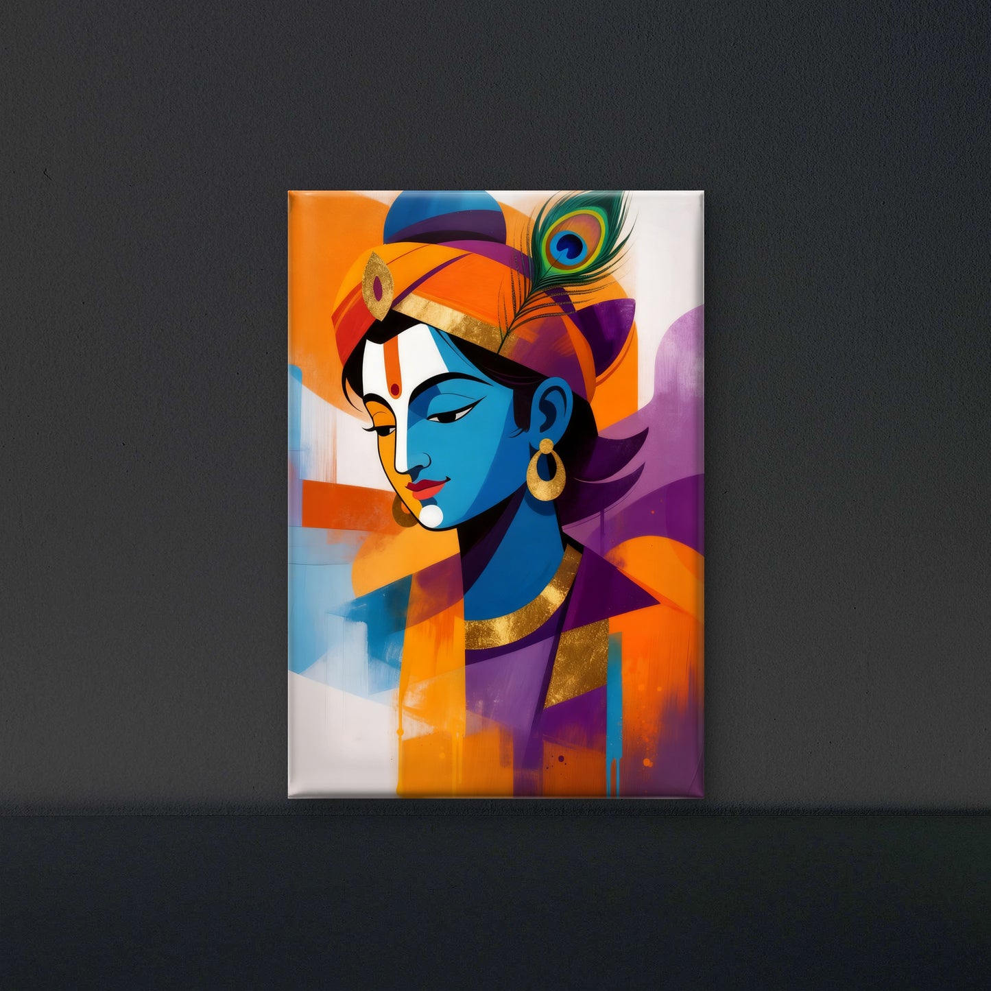 Modern Abstract Krishna Digital art-Luxurious-Spiritual & Mindful 3D Textured Wall Art | UV Printed Embossed Canvas Wall Frame for Prayer room ,Meditation Space