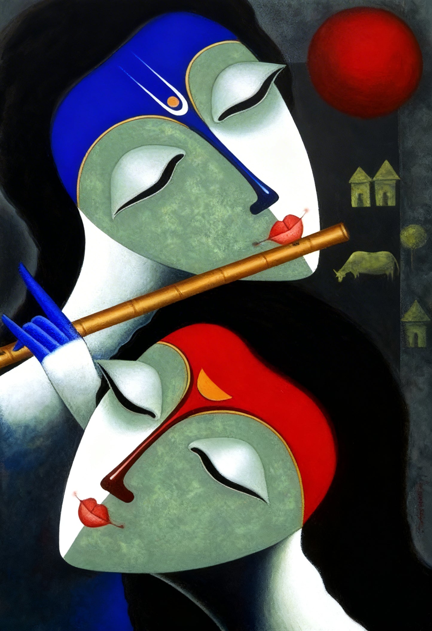 Modern Abstract Radha Krishna-Luxurious-Spiritual & Mindful 3D Textured Wall Art | UV Printed Embossed Canvas Wall Frame for Prayer room ,Meditation Space