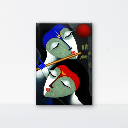 Modern Abstract Radha Krishna-Luxurious-Spiritual & Mindful 3D Textured Wall Art | UV Printed Embossed Canvas Wall Frame for Prayer room ,Meditation Space