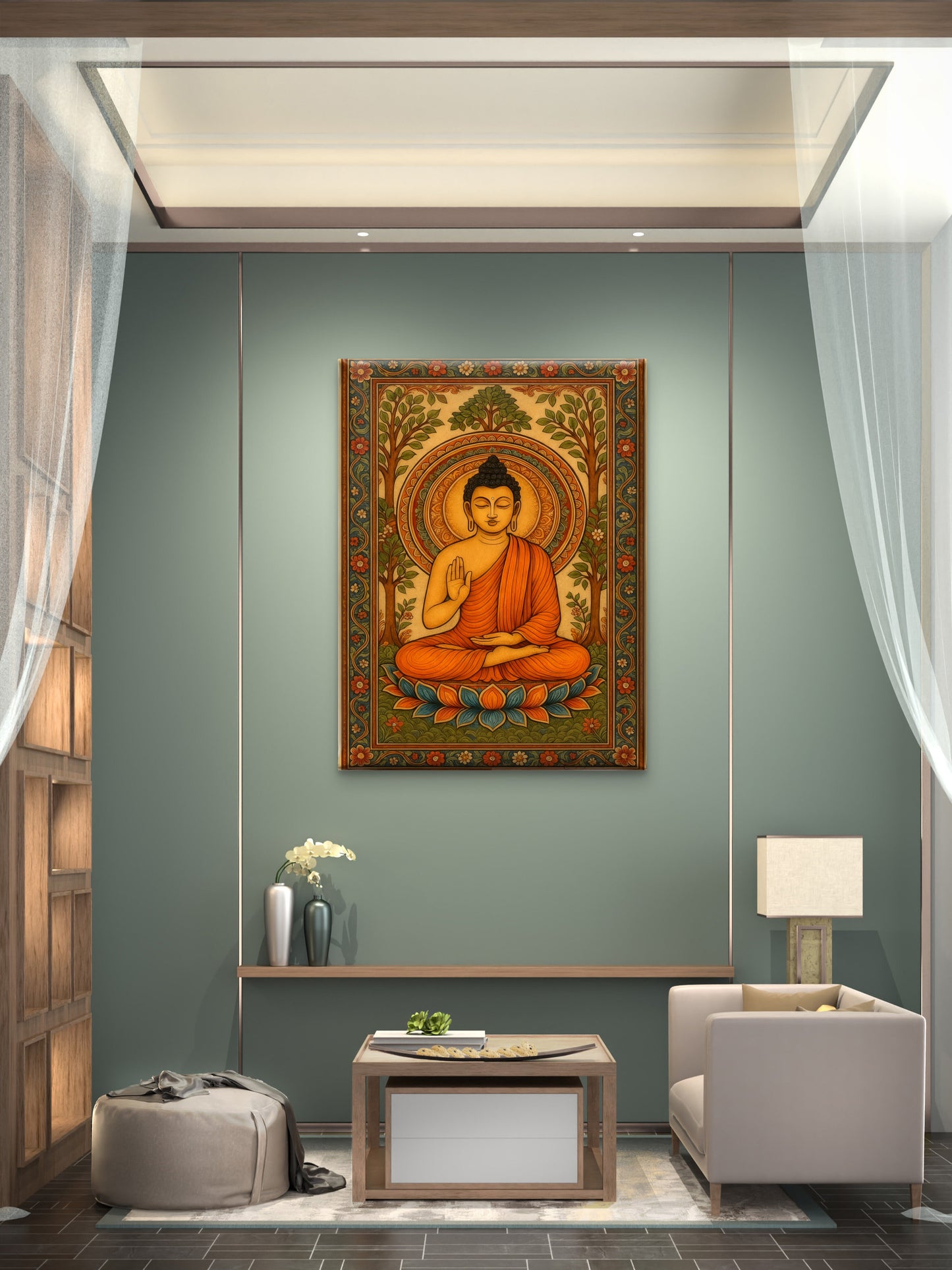 Modern Buddhist Folk Art-Luxurious-Indian Culture &  Folk Art 3D Textured Wall Art | UV Printed Embossed Canvas Wall Frame for Home Decor,living Room