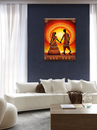 Modern Warli-Luxurious-Indian Culture &  Folk Art 3D Textured Wall Art | UV Printed Embossed Canvas Wall Frame for Home Decor,living Room