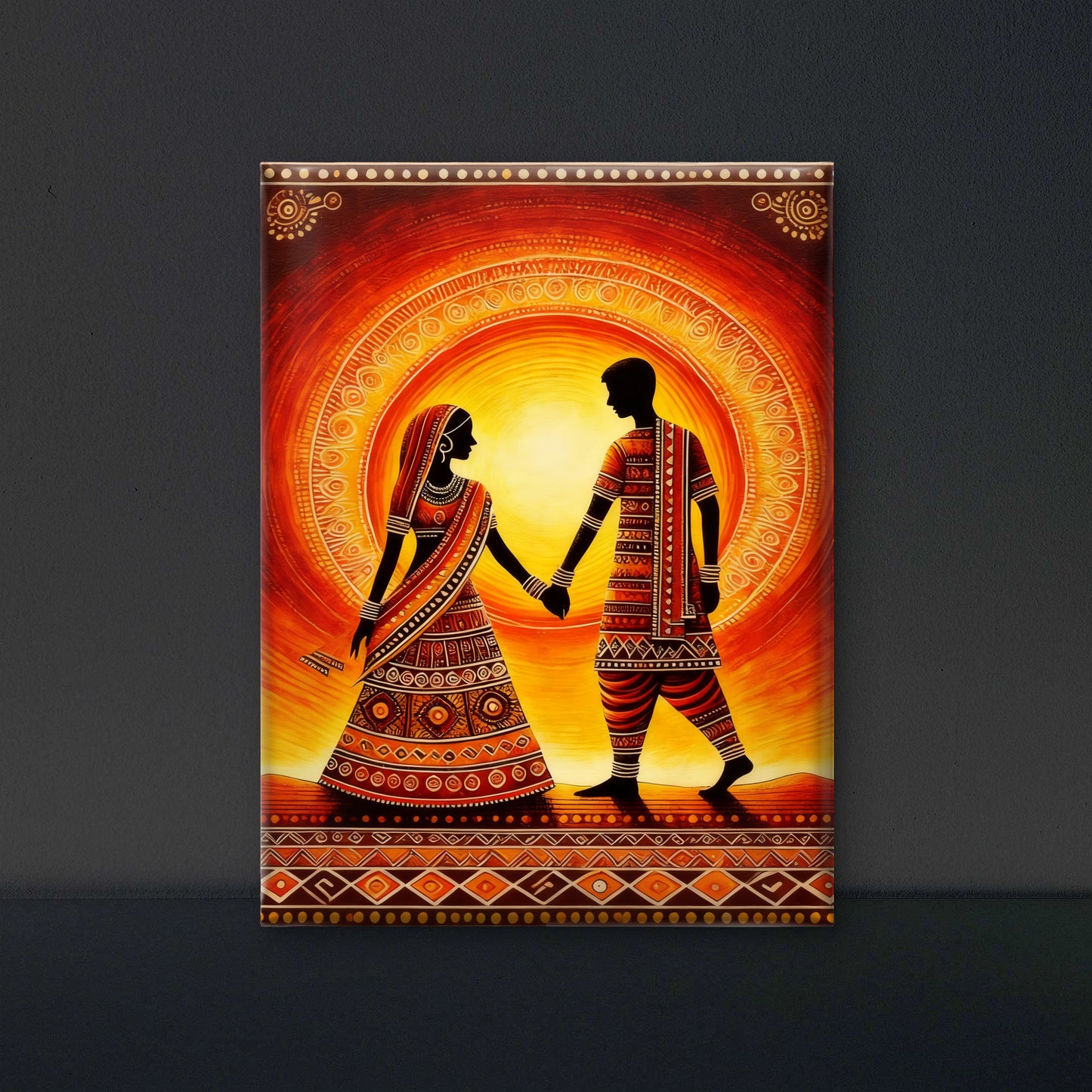 Modern Warli-Luxurious-Indian Culture &  Folk Art 3D Textured Wall Art | UV Printed Embossed Canvas Wall Frame for Home Decor,living Room