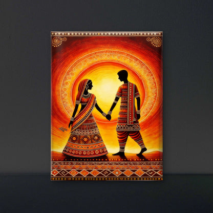 Modern Warli-Luxurious-Indian Culture &  Folk Art 3D Textured Wall Art | UV Printed Embossed Canvas Wall Frame for Home Decor,living Room