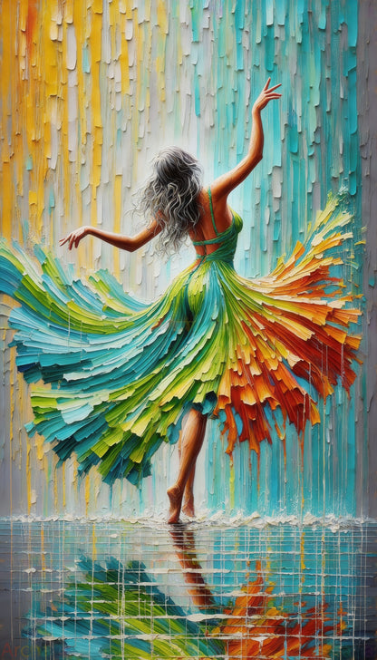 Modern_Ballerina_Impasto_Rain-Luxurious-Lifestyle & Hobbies-3D Textured Wall Art | UV Embossed Canvas Wall Frame for Home decor and living room