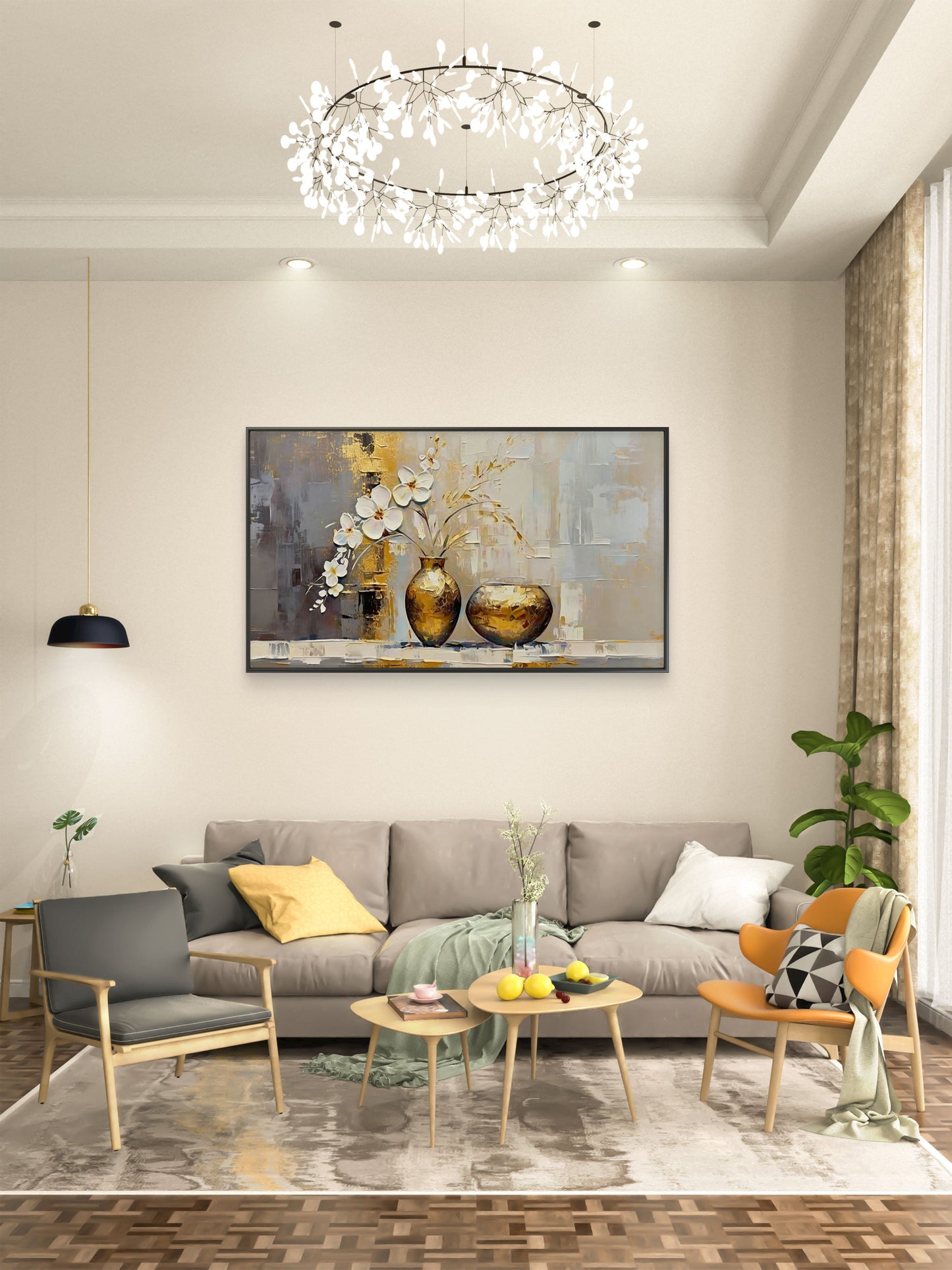 Modern_Gold_Leaf-Premium-Floral & Botanical-3D Textured Wall Art | UV Embossed Canvas Wall Frame for Living room and bed room