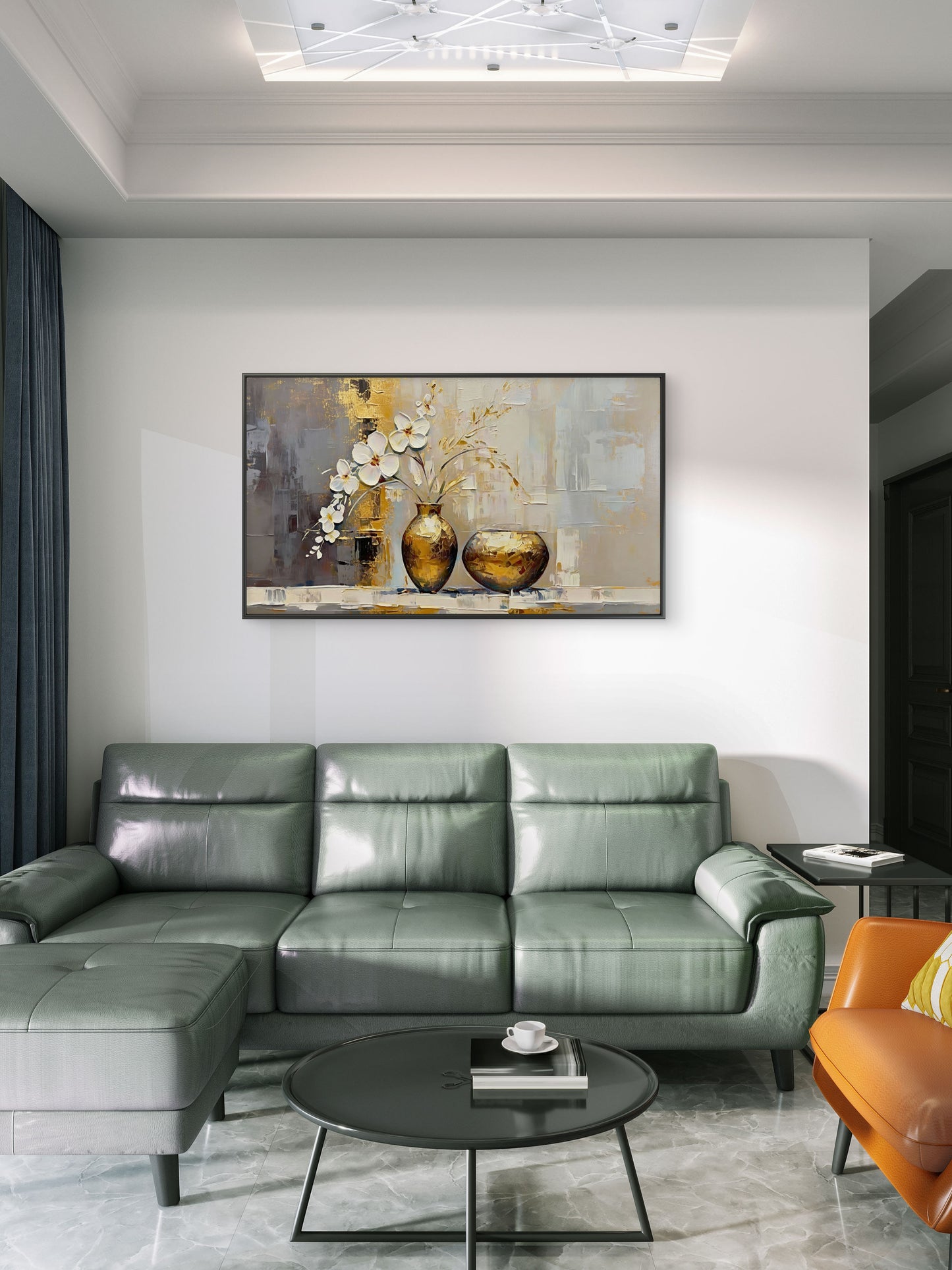 Modern_Gold_Leaf-Premium-Floral & Botanical-3D Textured Wall Art | UV Embossed Canvas Wall Frame for Living room and bed room