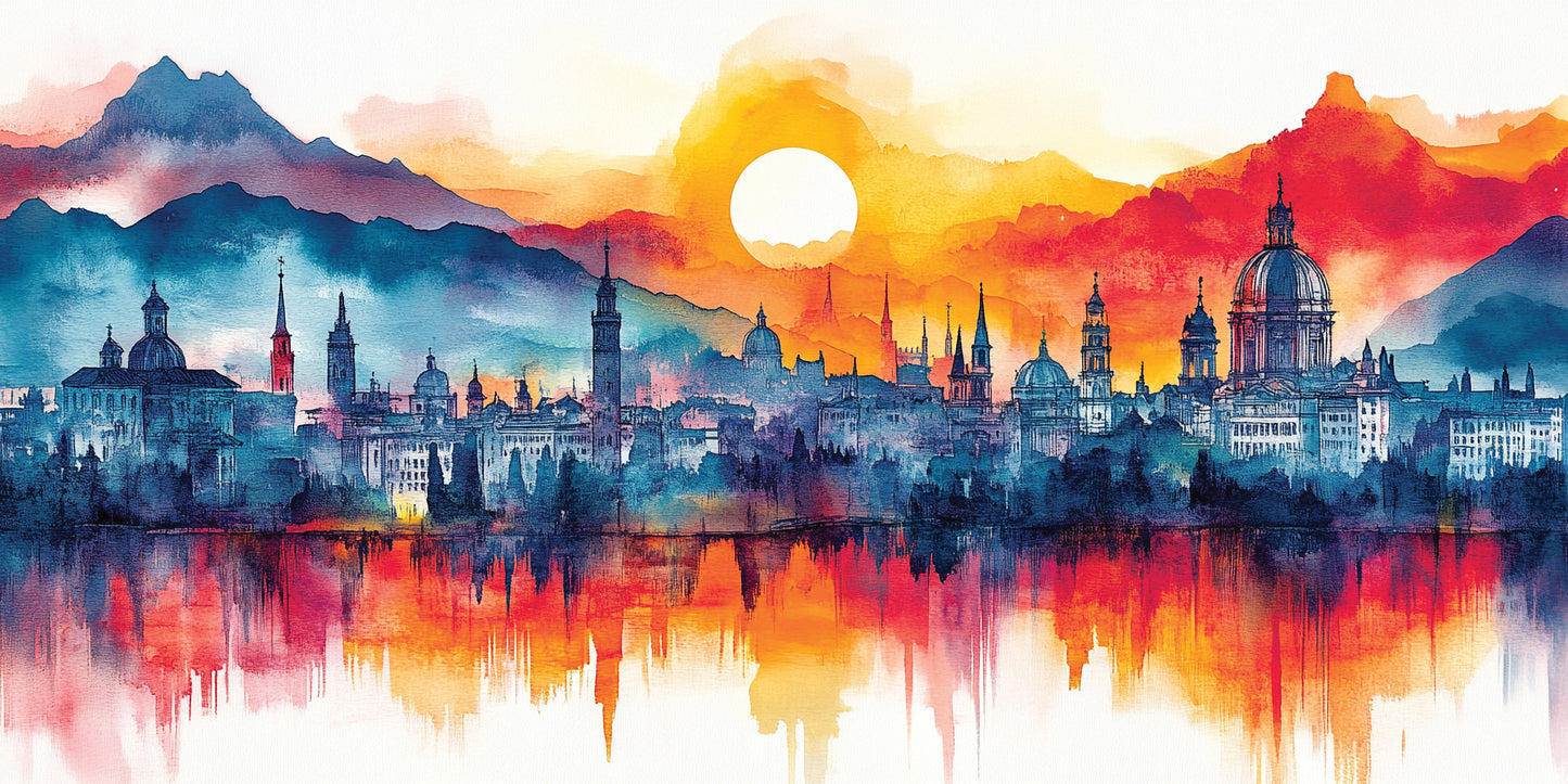 illustrated-city-Luxurious-Nature and landscape | 3D Textured Wall Art | UV Printed Embossed Canvas Wall Frame for Home Decor,office