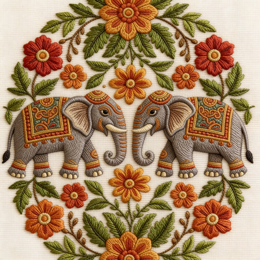 Ornate Elephant Hand Embroidery-Luxurious-Indian Culture &  Folk Art 3D Textured Wall Art | UV Printed Embossed Canvas Wall Frame for Home Decor,living Room