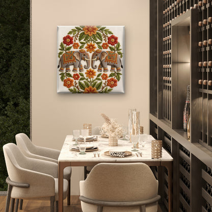 Grace of the Gaja-Mala-Luxurious-Indian Culture &  Folk Art 3D Textured Wall Art | UV Printed Embossed Canvas Wall Frame for Home Decor,living Room