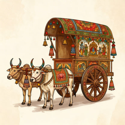 Ornate Indian Bullock Cart-Luxurious-Indian Culture &  Folk Art 3D Textured Wall Art | UV Printed Embossed Canvas Wall Frame for Home Decor,living Room