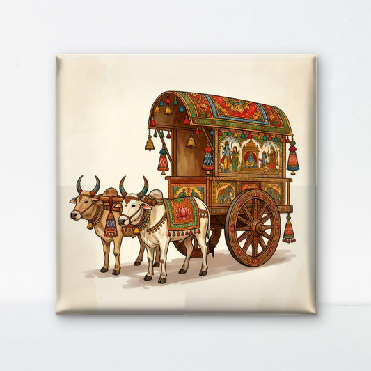 Ornate Indian Bullock Cart-Luxurious-Indian Culture &  Folk Art 3D Textured Wall Art | UV Printed Embossed Canvas Wall Frame for Home Decor,living Room