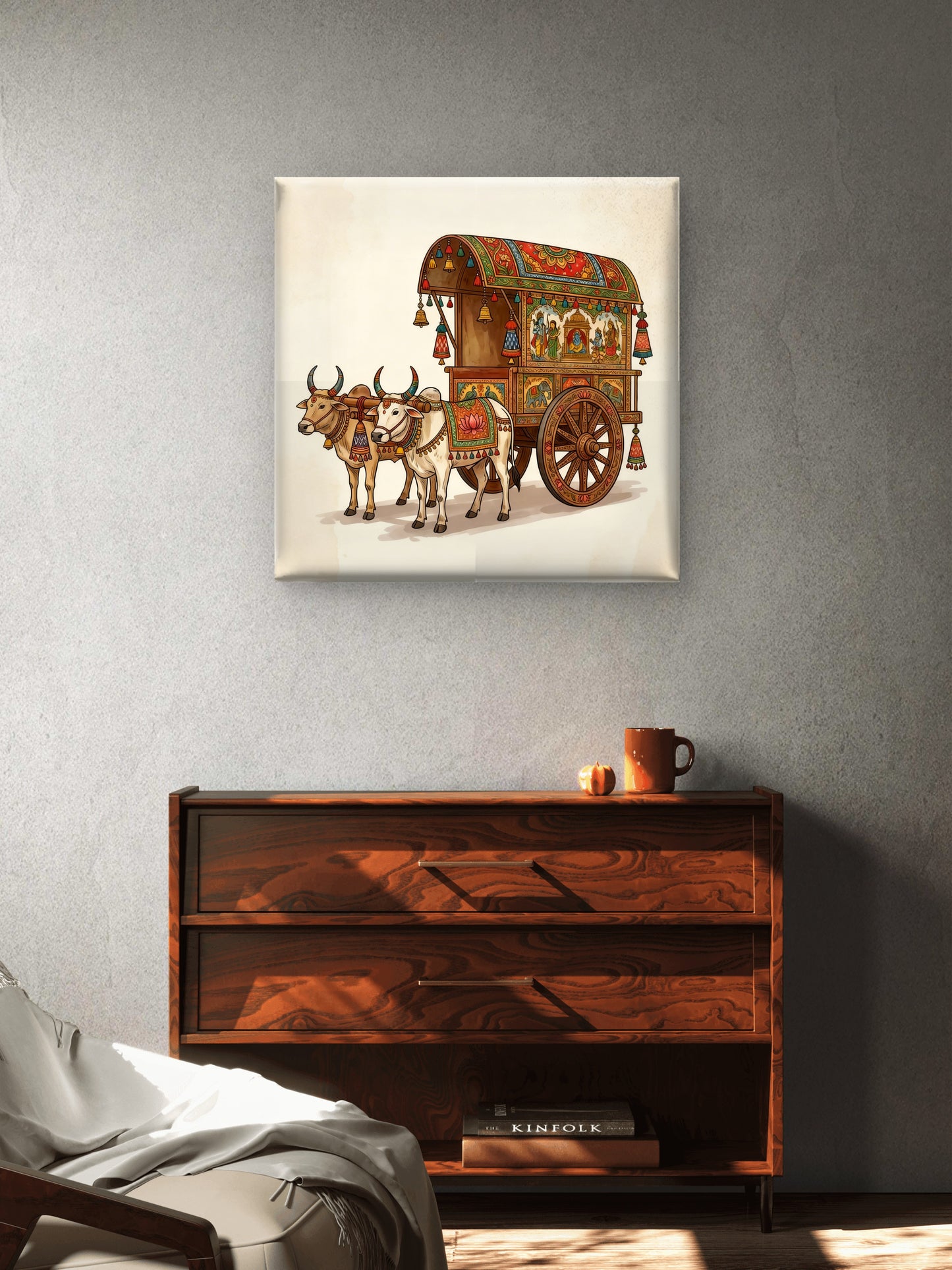 Ornate Indian Bullock Cart-Luxurious-Indian Culture &  Folk Art 3D Textured Wall Art | UV Printed Embossed Canvas Wall Frame for Home Decor,living Room