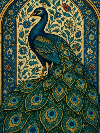 Ornate Peacock Jharokha Art-Luxurious-Indian Culture &  Folk Art 3D Textured Wall Art | UV Printed Embossed Canvas Wall Frame for Home Decor,living Room