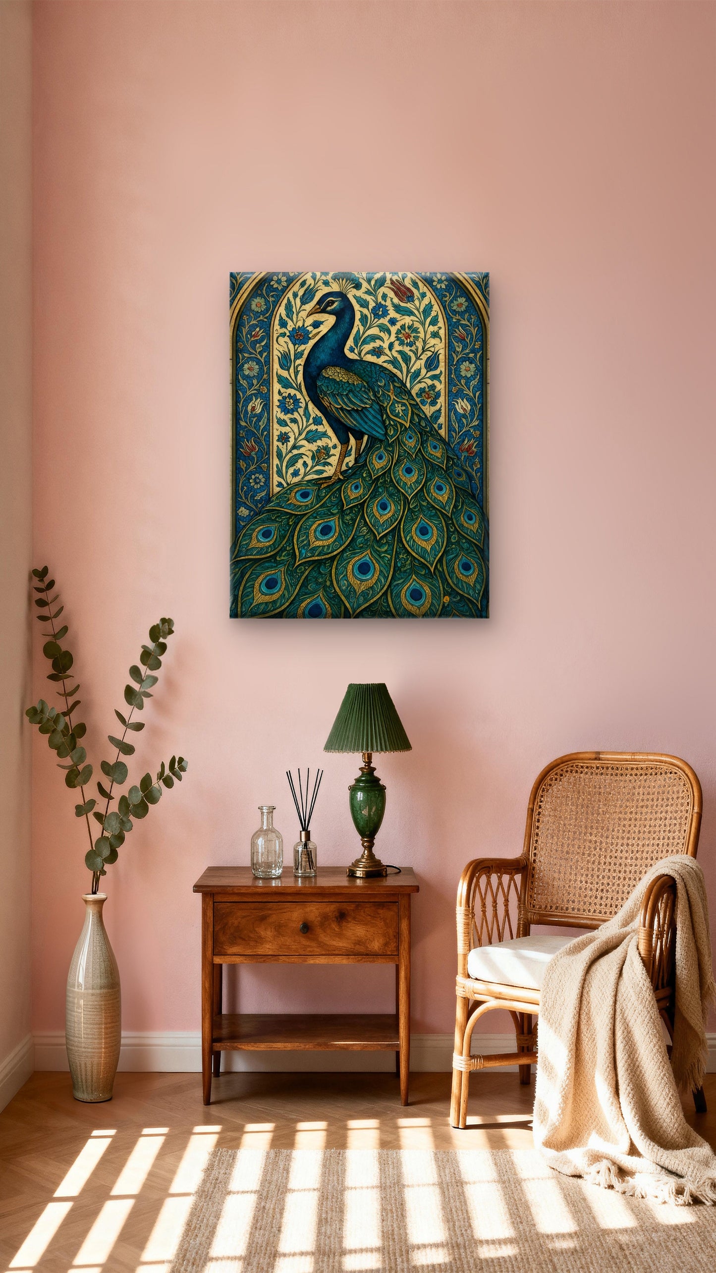 Ornate Peacock Jharokha Art-Luxurious-Indian Culture &  Folk Art 3D Textured Wall Art | UV Printed Embossed Canvas Wall Frame for Home Decor,living Room