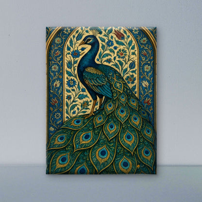 Ornate Peacock Jharokha Art-Luxurious-Indian Culture &  Folk Art 3D Textured Wall Art | UV Printed Embossed Canvas Wall Frame for Home Decor,living Room