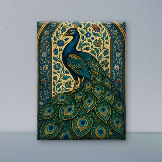 Ornate Peacock Jharokha Art-Luxurious-Indian Culture &  Folk Art 3D Textured Wall Art | UV Printed Embossed Canvas Wall Frame for Home Decor,living Room