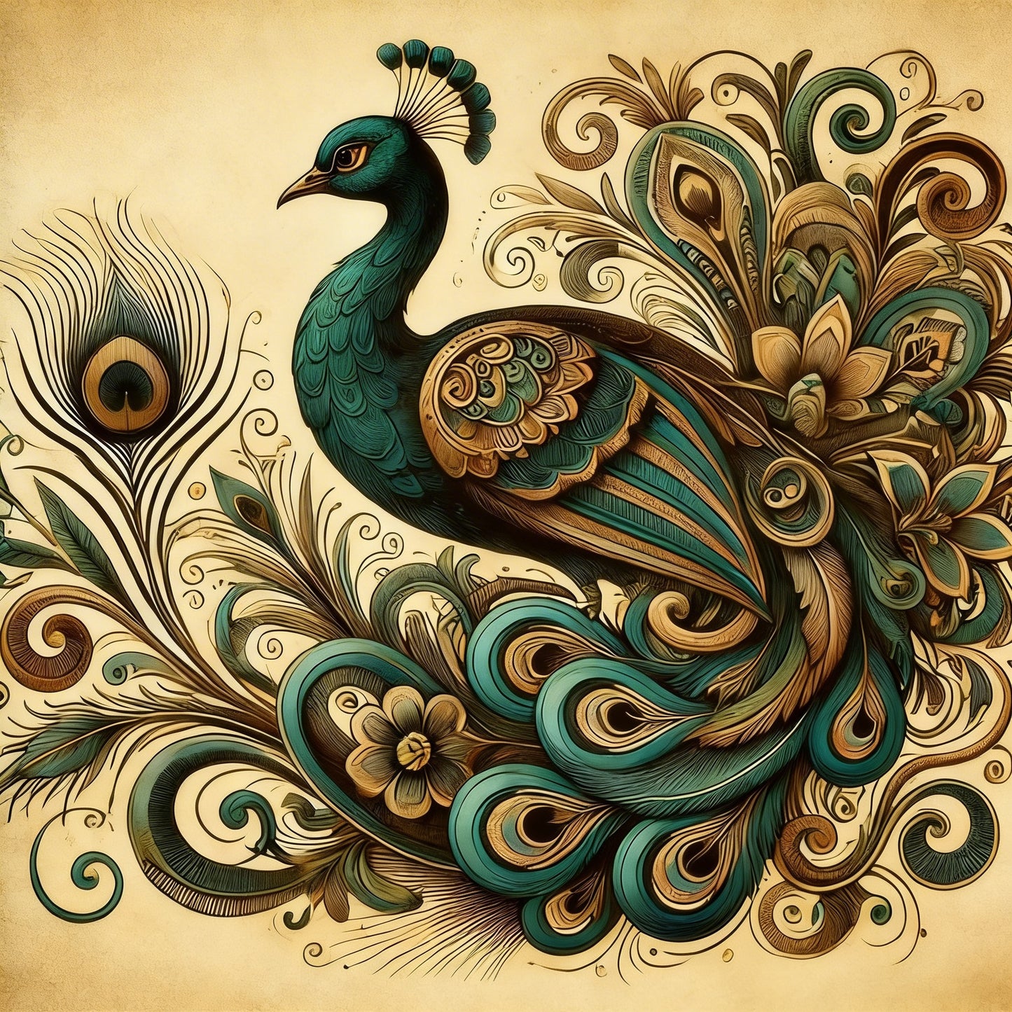Ornate Peacock Mandala Art-Luxurious-Wildlife & Animals-3D Textured Wall Art | UV Embossed Canvas Wall Frame for Home decor