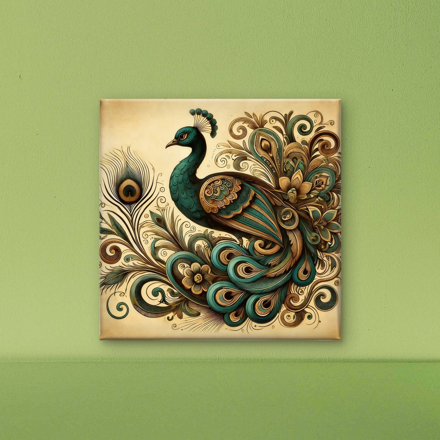 Ornate Peacock Mandala Art-Luxurious-Wildlife & Animals-3D Textured Wall Art | UV Embossed Canvas Wall Frame for Home decor