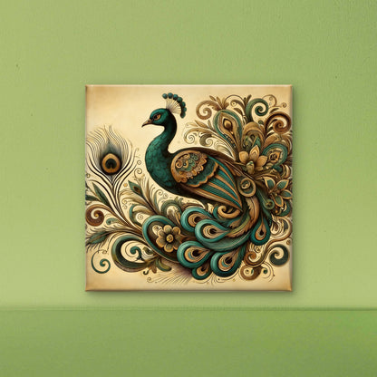 Ornate Peacock Mandala Art-Luxurious-Wildlife & Animals-3D Textured Wall Art | UV Embossed Canvas Wall Frame for Home decor