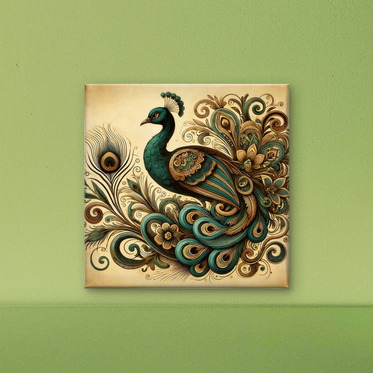 Ornate Peacock Mandala Art-Luxurious-Wildlife & Animals-3D Textured Wall Art | UV Embossed Canvas Wall Frame for Home decor