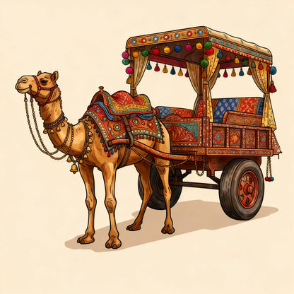 Ornate Rajasthani Desert Cart-Luxurious-Indian Culture &  Folk Art 3D Textured Wall Art | UV Printed Embossed Canvas Wall Frame for Home Decor,living Room