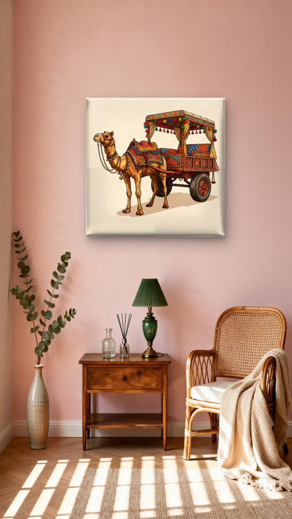 Ornate Rajasthani Desert Cart-Luxurious-Indian Culture &  Folk Art 3D Textured Wall Art | UV Printed Embossed Canvas Wall Frame for Home Decor,living Room