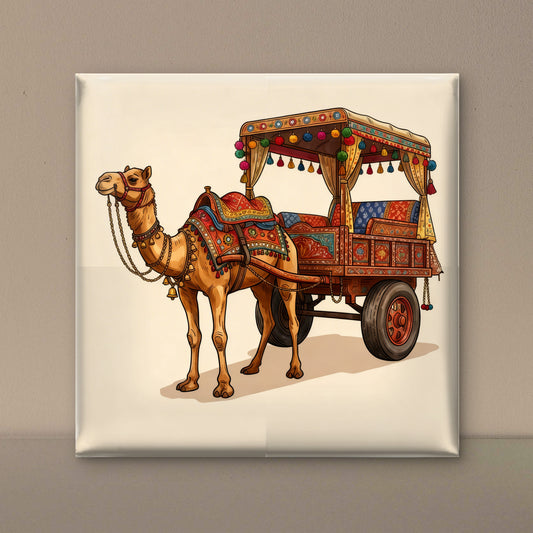 Ornate Rajasthani Desert Cart-Luxurious-Indian Culture &  Folk Art 3D Textured Wall Art | UV Printed Embossed Canvas Wall Frame for Home Decor,living Room