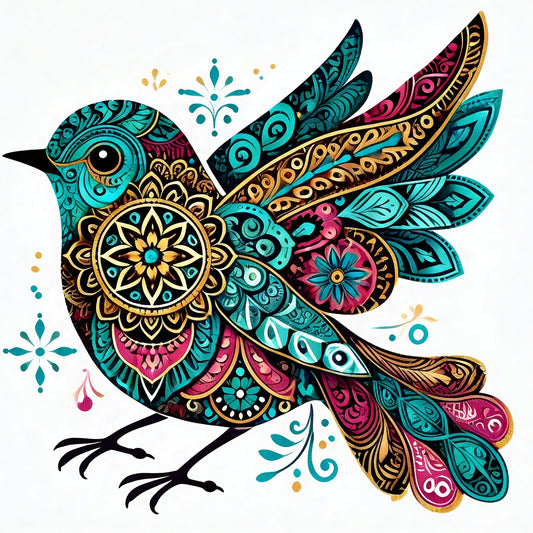 Ornate Songbird Mandala Art-Luxurious-Wildlife & Animals-3D Textured Wall Art | UV Embossed Canvas Wall Frame for Home decor